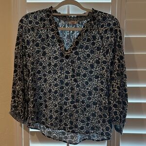 Faherty Blue and White Floral Blouse